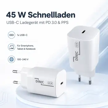 USB C Ladegerät / Netzteil 45W Schnellladegerät Power Delivery 3.0, PPS-Technologie